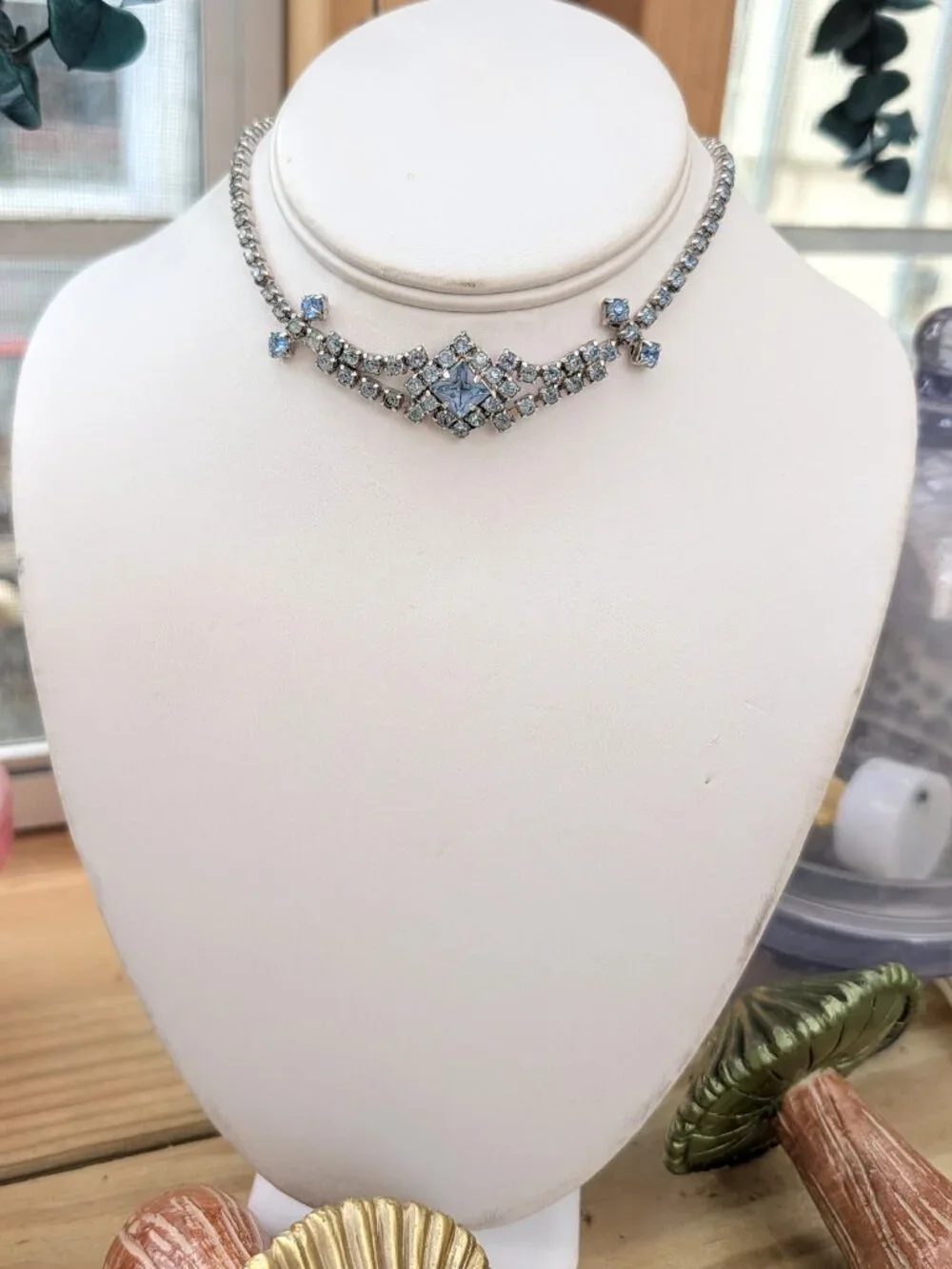 1930's - 1940's Art Deco Style Icy Blue Rhinestone Choker Necklace